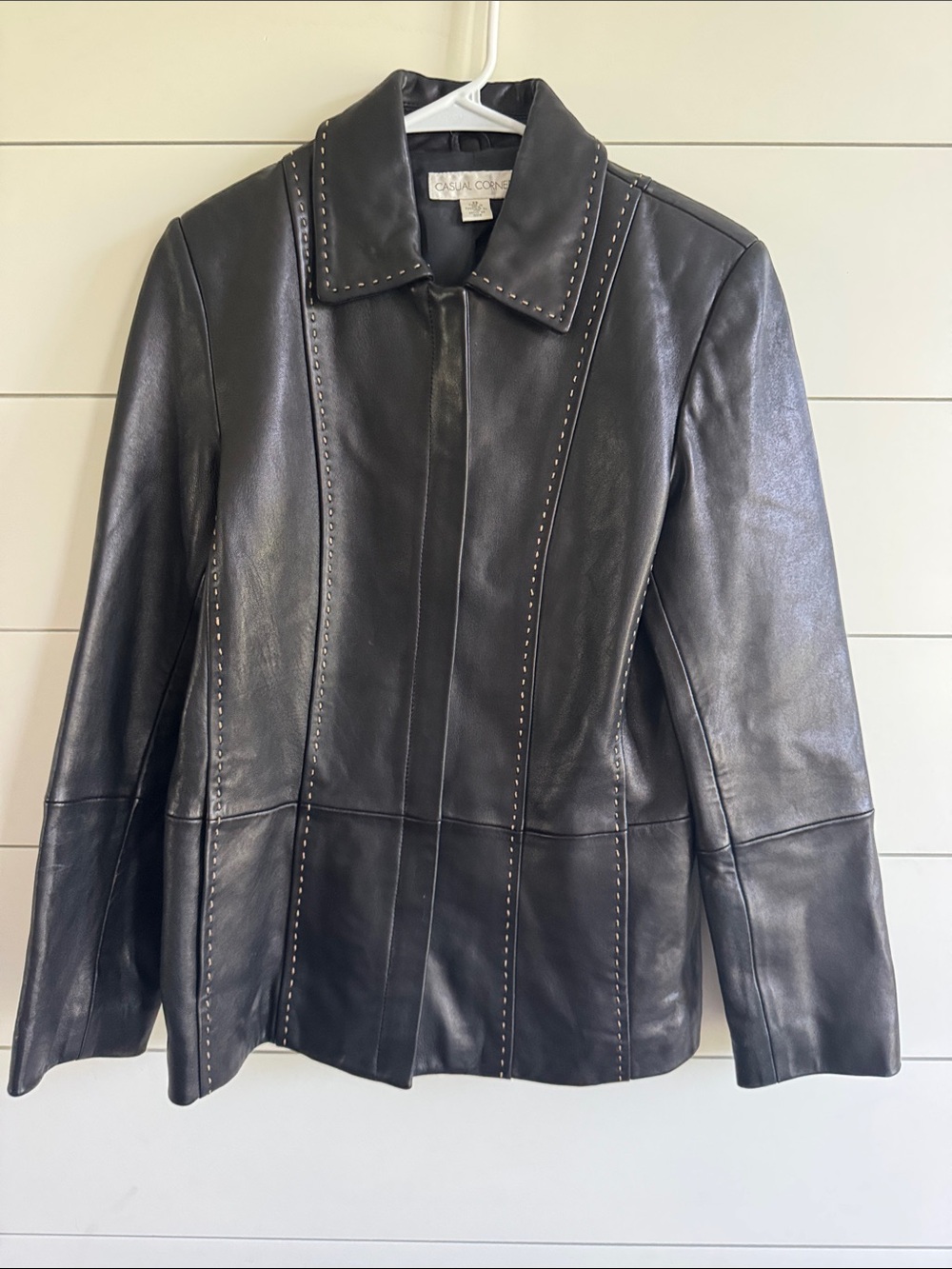 Black Leather Jacket with topstitching